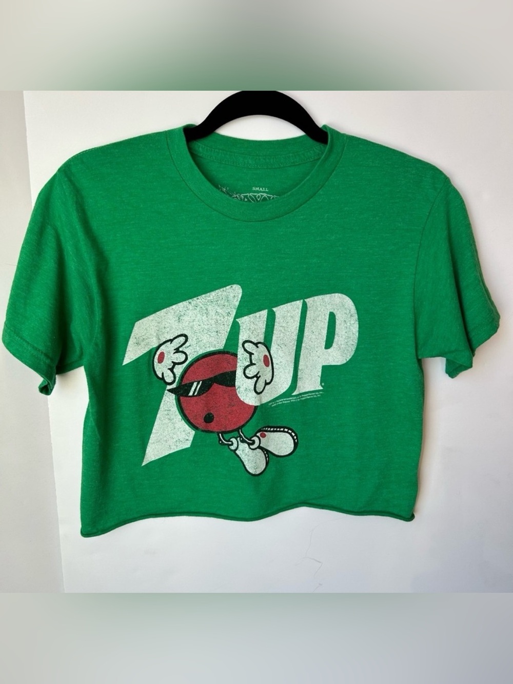 Savvy Green 7Up 2013 Logo Graphic CutOff Cropped Over Sized T-Shirt Tee Top Sz S